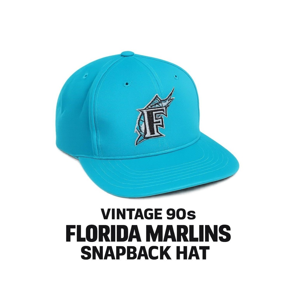 Vintage 90s Florida Marlins Snapback Hat Twins Enterprise MLB Baseball Cap Teal